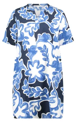 Produktbild von Lässiges Halbarm-Kleid, knielang, mit Rundhals-Ausschnitt, grafischem Muster und Nahttaschen