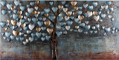 Produktbild von Wandbild Metallbild Herzbaum blau 140x70cm handgefertigt Relief Unikat