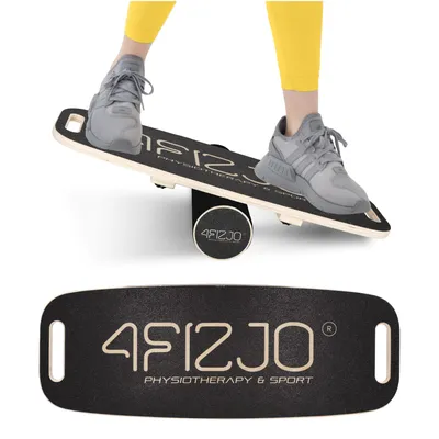 Produktbild von 4FIZJO BALANCE BOARD Holz Gleichgewichtsplattform mit Rolle Antirutsch für Fitness und Therapie