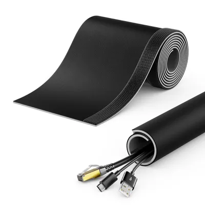 Produktbild von deleyCON 1,5m Kabelschlauch mit Klettverschluss 35mm Durchmesser Kabelmanagement Kabelkanal Kabelschutz Weiches Mikrofaser Nylon Gewebe Kabelmantel Haushalt Büro Schwarz