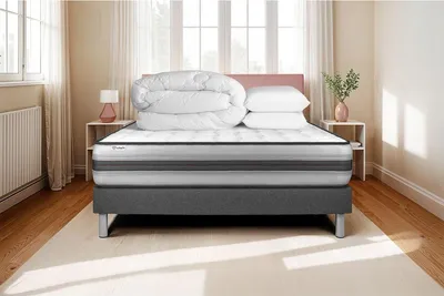 Produktbild von Komplettpaket Bett - Matratze 180x200 cm + Boxspringbett mit Lattenrost (im Set) + 2 Kopfkissen + Bettdecke - Vitalpower Recover
