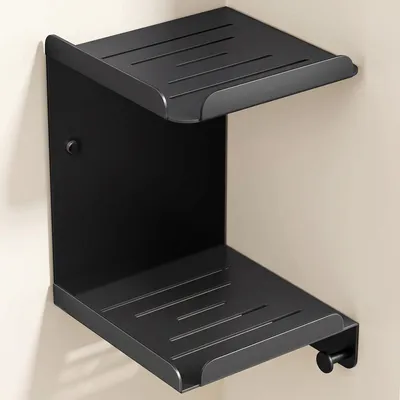 Produktbild von Mai & Mai Duschablage zum Bohren oder Kleben, Duschregal mit 3 Haken, Badezimmerablage zur Wandmontage, 22x22x27,4cm Schwarz Reglo-14