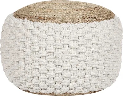 Produktbild von BELIANI Pouf Cremeweiß und Beige Baumwolle mit Jute Rund ⌀ 50 cm Geflochten Boho Sitzpouf Sitzhocker Wohnzimmer Schlafzimmer Esszimmer Kinderzimmer