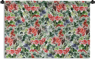 Produktbild von MuchoWow® Wandteppich Wandbehang Pflanzen - Beeren - Muster 120x80 cm Tapisserie Dekoration Wandtuch - Wanddekorationen - Wandtücher