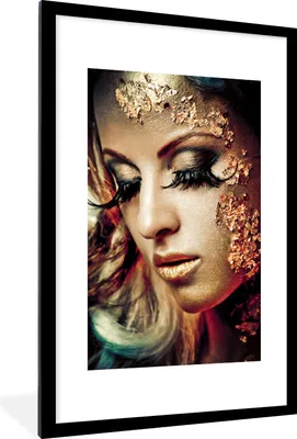 Produktbild von MuchoWow® MuchoWow® Gerahmtes Poster Blattgold - Frau - Gold 60x90 cm - Poster mit zchwarzem Bilderrahmen - Dekoration - Wandposter Wohnzimmer - Hochwertig