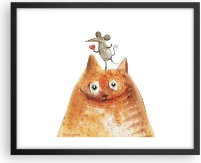 Produktbild von Gerahmtes Poster - Schwarzer Rahmen - Katze Maus Kinder - 50x40 cm - Wand Bild - Wanddeko - Wandbilder - Kunstposter - Wandposter - Bilderrahmen - Bilder - Kunstdruck - Wandbild - P2BAA50x40-4195