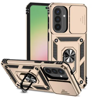 Produktbild von Galaxy A57 Hülle mit Schiebe Kamera Schutz und Ringhalter Ständer Robust Rüstung Schutzhülle für Samsung Galaxy A57 Gold