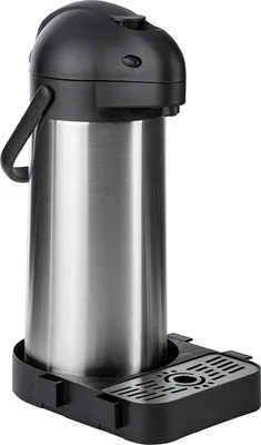Produktbild von ONVAYA® Airpot Pumpkanne 3 Liter + Tropfschale | Isolierkanne | Thermoskanne | Getränkespender | Edelstahl mattiert | Kaffeekanne | Doppelwandig | Auffangschale | Drip Tray