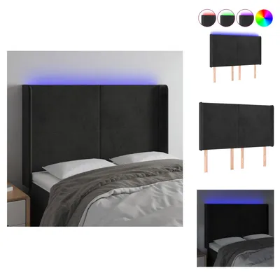 Image de vidaXL LED Tête de lit Noir 147x16x118/128 cm Velours - Tête & Pieds de lit