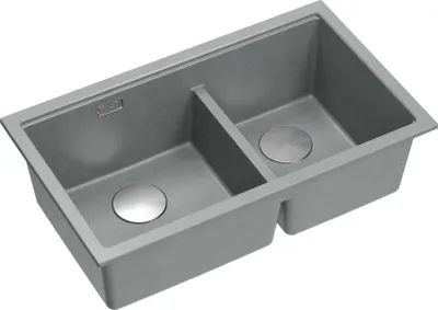 Produktbild von QUADRON Spülbecken 2-Becken Spüle | Größe: 78 x 50 x 23,5 cm | LOGAN 120 | Unterbauspüle Granitspüle aus GraniteQ mit Siphon | Stone + Stahl PVD
