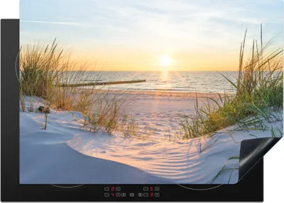 Produktbild von KitchenYeah© Herdabdeckplatte Strand - Sonne - Düne - Gras - Sand - Horizont , 75x52cm, Küche Deko, Glaskeramikkochfeld Herdabdeckung, Abdeckplatte fùr Kochfeld