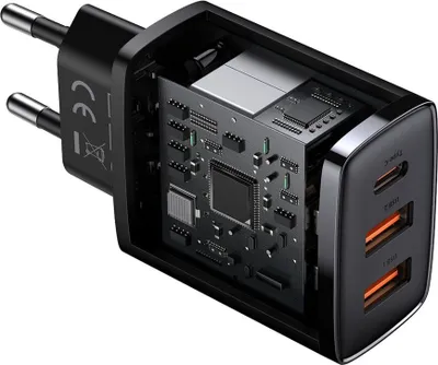 Zdjęcie produktu dla Baseus Compact szybka adowarka sieciowa 2x USB / USB Typ C 30W 3A Power Delivery Quick Charge czarny (CCXJ-E01)