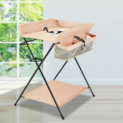 Productafbeelding van Inklapbare commode - Baby aankleedkussen - Baby verzorgen - In hoogte verstelbaar - 96 cm hoog - Grijs