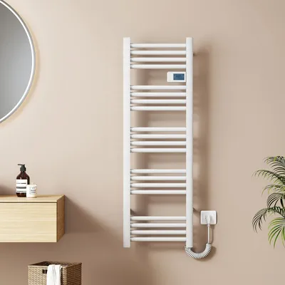 Obrázek produktu pro EMKE Elektrický ručníkohřev 1200×400 mm, 450 W Koupelnový radiátor s dotykovým časovačem, týdenním programem, sušákem ručníků a ohřívačem ručníků, bílý