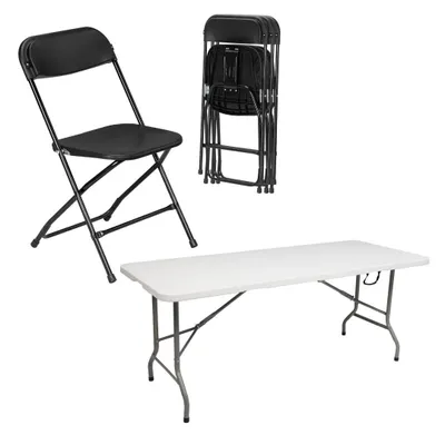 Produktbild von Alightup Gartentisch klappbar+ 4er Set Klappstuhll, Besuchersstuhl, Küchen Stühlen, Klappstuhl Balkonl, Garten und Veranstaltungen, 179*66*74cm, schwarz
