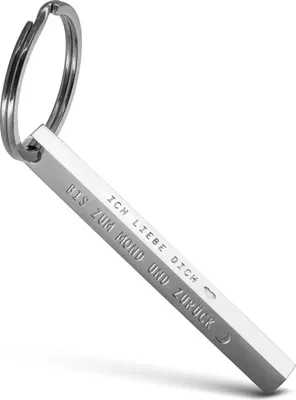 Produktbild von FABACH Cuboid Schlüsselanhänger Ich Liebe Dich bis zum Mond - Quader Schlüsselanhänger Liebe Partner aus Edelstahl - Stäbchen Anhänger mit tiefer filigraner Gravur Liebe bis zum Mond