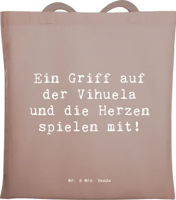 Produktbild von Mr. & Mrs. Panda Tote Bag Spruch Vihuela Herzklang - Braun Pastell - Geschenk, Schultasche, Saiteninstrument, historische Musik, Jutebeutel, Instrument, Musiker, Laute