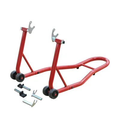 Image de HOMCOM Support béquille de moto arrière support de roue lève moto arrière sur roulettes avec adaptateurs caoutchouc rouge et noir