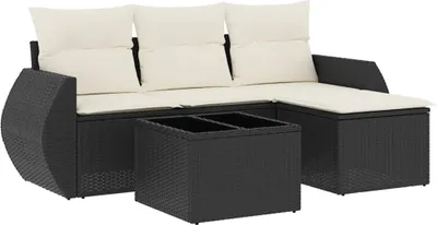 Produktbild von vidaXL 5-tlg. Garten-Sofagarnitur mit Kissen Schwarz Poly Rattan