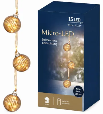 Dekoleuchte mit 15 warmweißen LEDs, 28 cm, batteriebetrieben, Timer