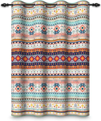 Produktbild von X 160 cm Boho-Vorhang mit Ösen, ethnisches, böhmisches Design, farbenfrohe geometrische und florale Muster, marokkanisch, exotisch, Landhausstil, thermische Vorhangtülle