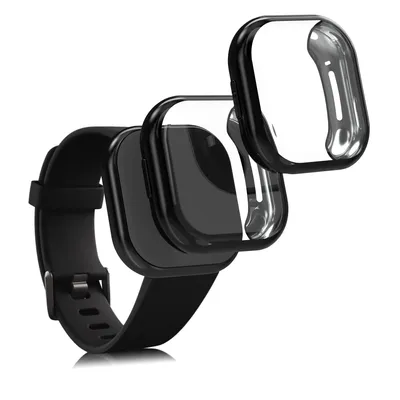 Produktbild von kwmobile 2x Schutzhülle kompatibel mit Fitbit Versa 3 / Sense Hülle - Fullbody Cover Set aus Silikon - Schwarz Schwarz