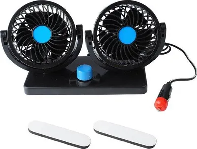 Obrázok produktu pre 360° otočný ventilátor do auta s dvojitou hlavou, 12 V ventilátor do auta s farebným LED osvetlením, ideálny pre vozidlá s 12 V napájaním