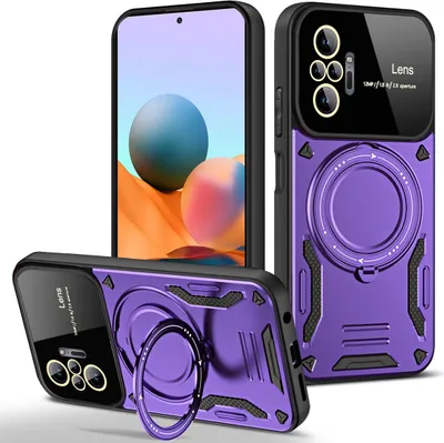 Immagine prodotto di Custodia resistente per Xiaomi Redmi Note 10 Pro/Note 10 Pro Max, custodia a doppio strato con supporto ad anello e supporto Viola