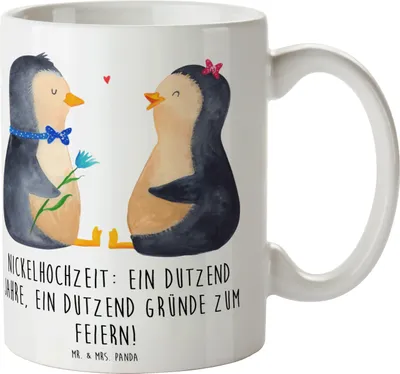 Produktbild von Mr. & Mrs. Panda Kaffeetasse 12 Hochzeitstag Nickelhochzeit - Weiß - Geschenk, Jubiläum, Heiraten, Beständigkeit, Liebe, Heirat, romantische Geschenke, Teetasse, Tasse
