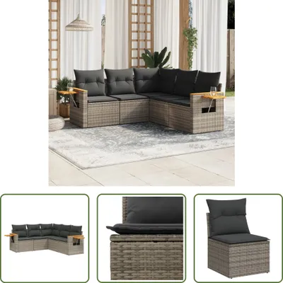 Produktbild von The Living Store 5-tlg. Garten-Sofagarnitur mit Kissen Grau Poly Rattan