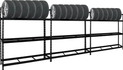 Produktbild von Mega Deal | 3x Reifenregal Tiger XL | HxBxT 200x180x45 cm | 300kg Fachlast | bis zu 63 Reifen | Schwarz