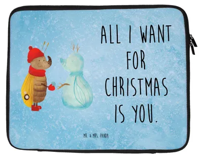 Produktbild von Mr. & Mrs. Panda Laptop Tasche Nachtfalter Schneemann 27 x 36 cm - Eisblau - Geschenk, Weihnachtsgruß, Hülle, Notebook Case, Weihnachten, Schnee, Winter, Laptoptasche
