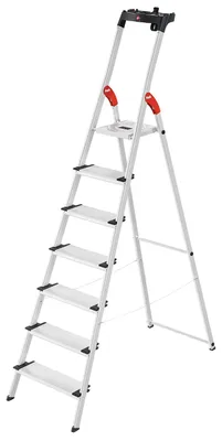 Produktbild von Hailo L80 ComfortLine Alu-Sicherheits-Stehleiter - 7 XXL-Stufen belastbar bis 150 kg - Tiefe Standfläche - Stehleiter mit Ablage - klappbare Aluleiter Germany - Leiter rostfrei - Silber – Größ