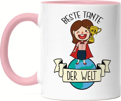 Produktbild von Beste Tante der Welt Pokal Tasse Rosa Lustig Geschenkidee Geschwister Geburtstag Nichte Neffe