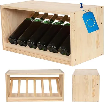 Produktbild von Flaschenregal, Weinregal Massivholz für 5 Flaschen, Weinschrank, Modulares Weinständer, Getränkeregal, Weinflaschenhalter, Kellerregal, Flaschenständer, Stapelbar, 30x60x30 cm, Natur
