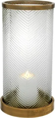 Produktbild von Casa Padrino Designer Windlicht / Kerzenleuchter Messing Finish 23 x H. 42 cm - Luxus Qualität