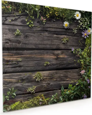 Produktbild von Küchenrückwand Spritzschutz Glas mit Motiv Holz mit Blumen 40 x 40 cm