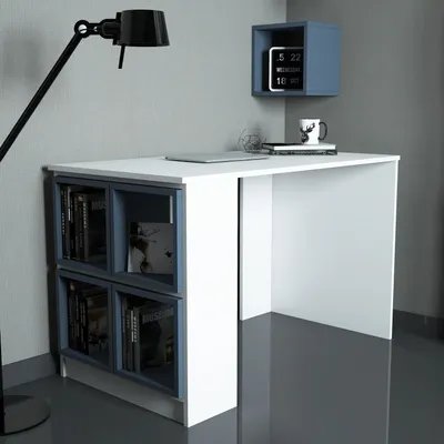 Produktbild von Skye Decor, Box - White, Blue, Schreibtisch, Weiß, 100 % MELAMINBESCHICHTETE SPANPLATTEN, 120 x 65 x 75 cm