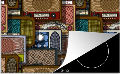 Produktbild von KitchenYeah© Herdabdeckplatte Teens - Radio - Muster - Retro , 85x52cm, Küche Deko, Glaskeramikkochfeld Herdabdeckung, Abdeckplatte fùr Kochfeld