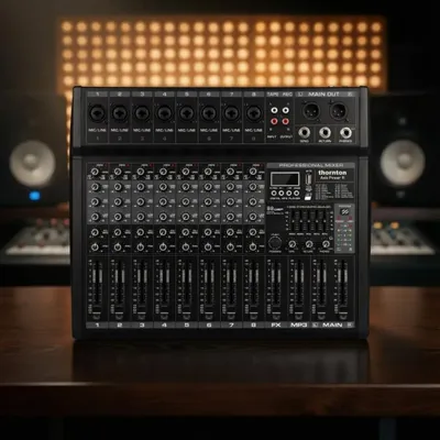Immagine prodotto di Miscelatore audio a 8 canali - Mixer - Pannello di controllo - Mixer per sistemi audio PA - Mixer per amplificatori - Amplificatore integrato