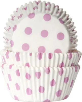 Produktbild von 50 Muffinförmchen weiß, rosa gepunktet