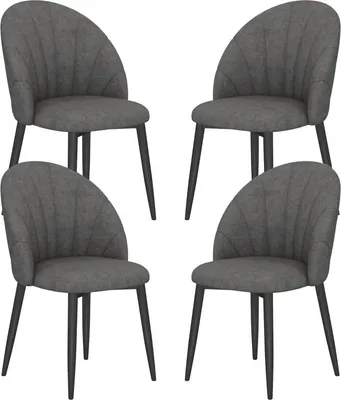 Imagen del producto de Juego de 4 sillas de comedor Fortuna Lai, sillas de cocina con apariencia de terciopelo, patas de acero, sin reposabrazos, color gris