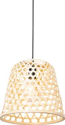 Produktbild von QAZQA - Orientalisch Orientalische Hängelampe I Pendellampe I Pendelleuchte schwarz mit Bambus - Rayan I Wohnzimmer I Schlafzimmer - Bamboo Rund - LED geeignet E27