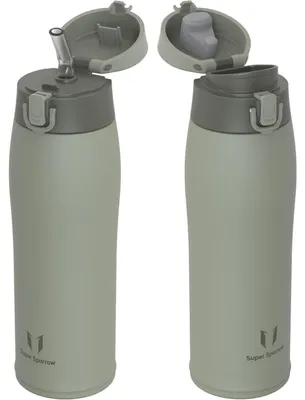Produktbild von Trinkflasche Edelstahl Thermobecher 750 ml Wüstengrün BPA-Frei Auslaufsicher mit 2 Deckeln