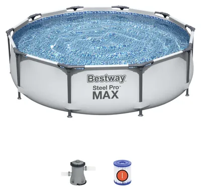 Immagine prodotto di Set piscina Bestway® Steel Pro MAX™ Frame con pompa filtro Ø 305 x 76 cm, grigio chiaro, rotondo