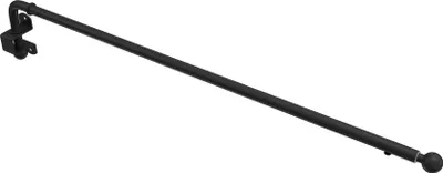 A black adjustable curtain rod with a ball finial on one end and a mounting bracket on the other, shown against a white background.