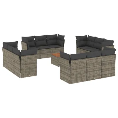 Produktbild von Modulares Gartenmöbel-Set, 13-teilige Sofagarnitur mit Stauraum, Poly Rattan & Akazienholz, UV-beständig, Grau