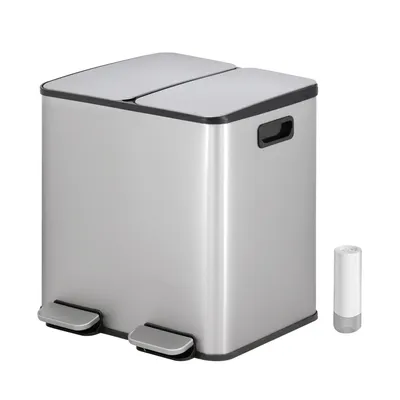 Produktbild von Vidacharmy 30L Double Recycling Bin (2 × 15L), Stainless Steel Anti-Fingerprint Trash Can with Pedal and Soft-Close Lid, Includes 20 Trash Bags