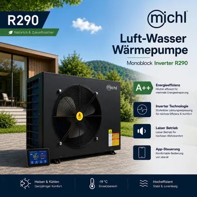Produktbild von Michl Luft-Wasser Wärmepumpe Monoblock Inverter TWRE-K03/V3b R290 3,3-9,5 kW A++