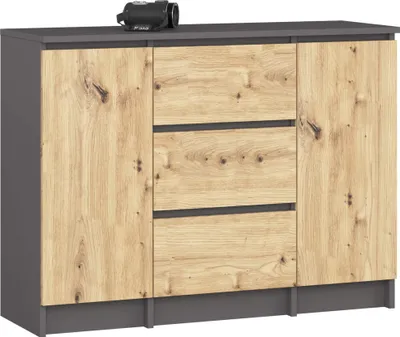 Produktbild von Kommode K100 Graphitgrau 101 cm 3 Schubladen Front Eiche Artisan B101xH76xT35 cm